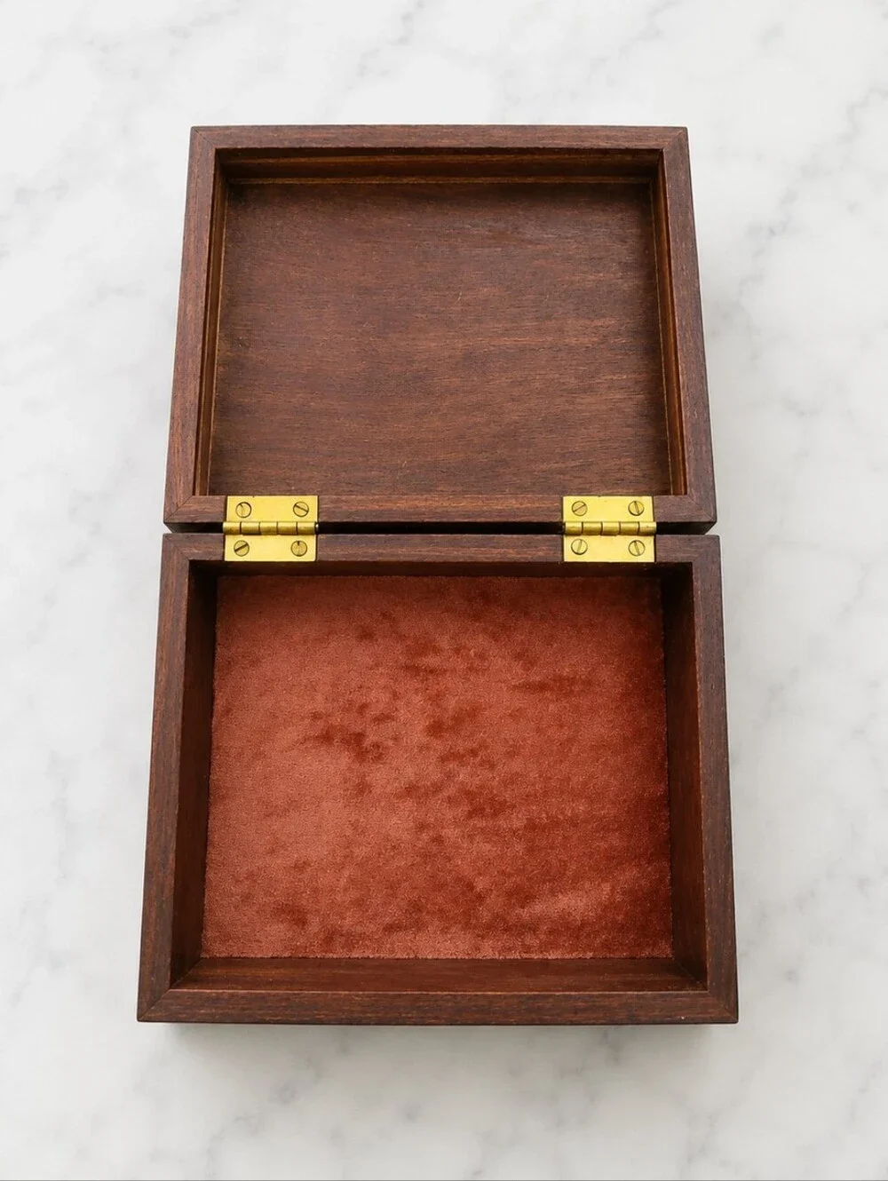 Vintage Wooden Trinket Jewelry Box Felt Lined Brass Hinges Cottage Decor
